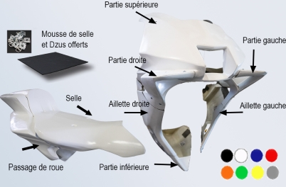 Ensemble pack carénage. Fintion gelcoat teinté dans la masse