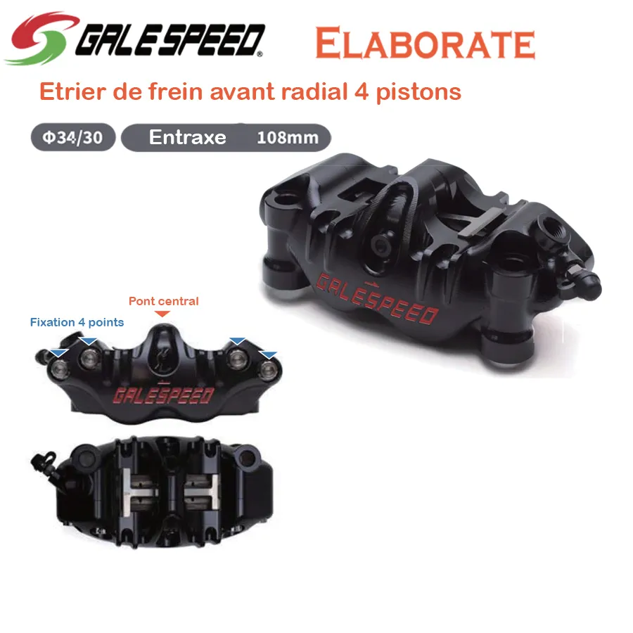 Etrier de frein avant complet RADIAL, modèle ELABORATE, version 4 pistons
