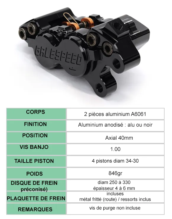 Etrier de frein avant AXIAL complet, modèle BILLET, version 4 pistons